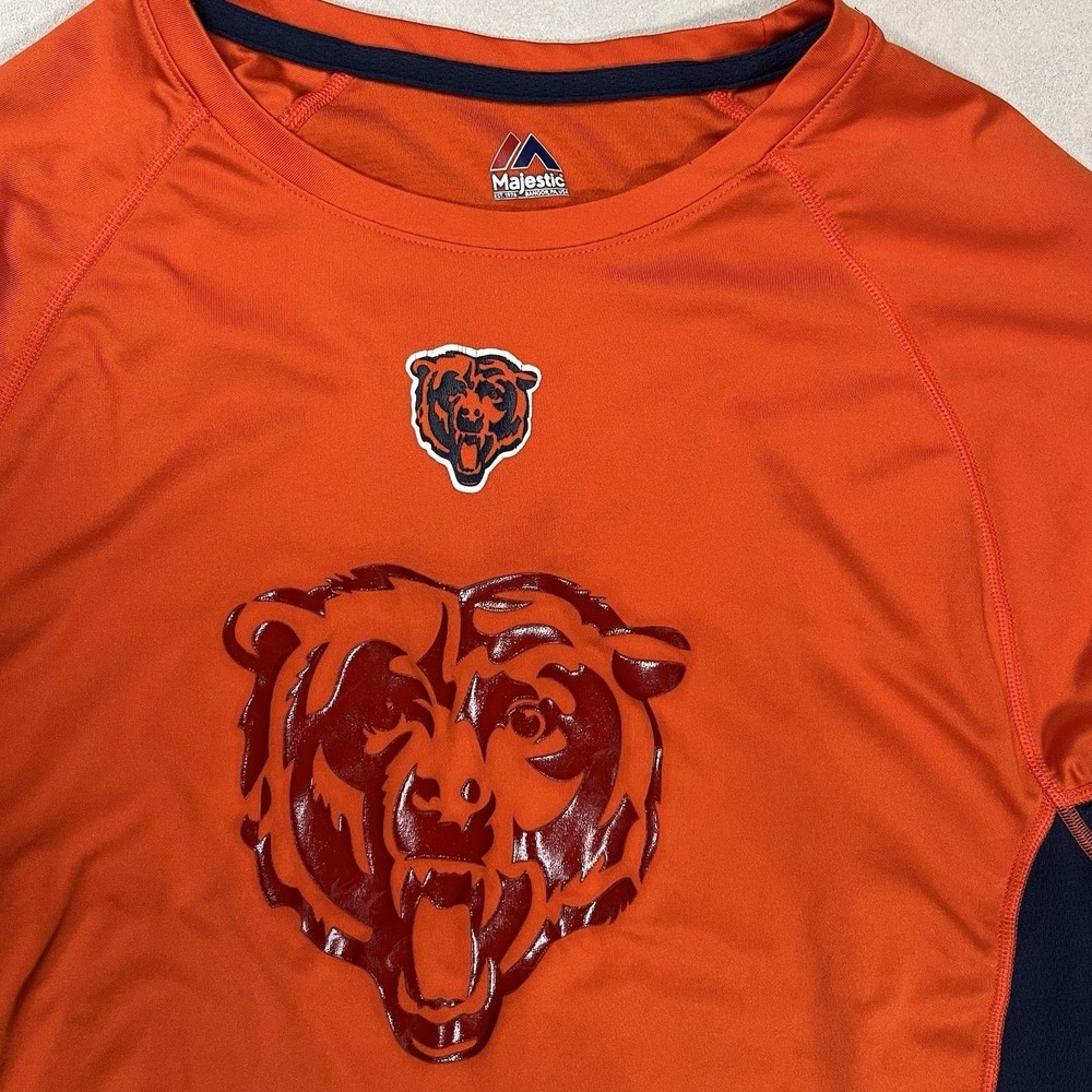 Chicago Bears Majestic Cool Base Shirt Sz M Orange/Navy‎ NFL Sports Football - Picture 2 of 8